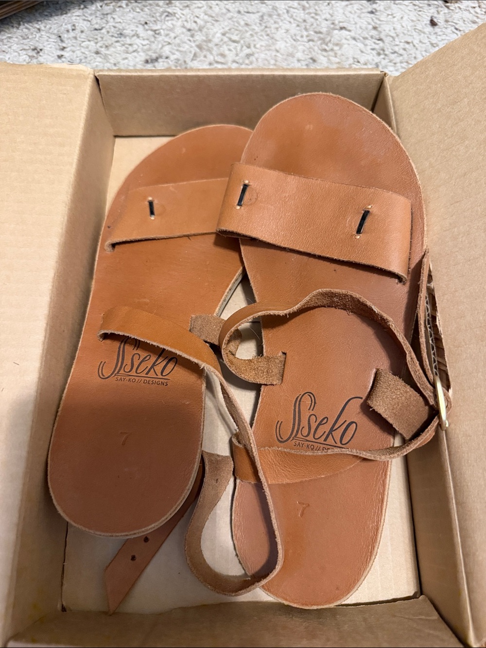 Sseko Cognac Leather “Rue” Wrap Sandals